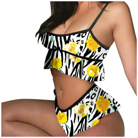 

Sports Bras for Women Sticky Bra Women Print Sleeveless Ruffles Bowknot Design Cami Shorts Lingerie Sleepwear Set Shapewear Bodysuit Girls Underwear Clearance Yellow M