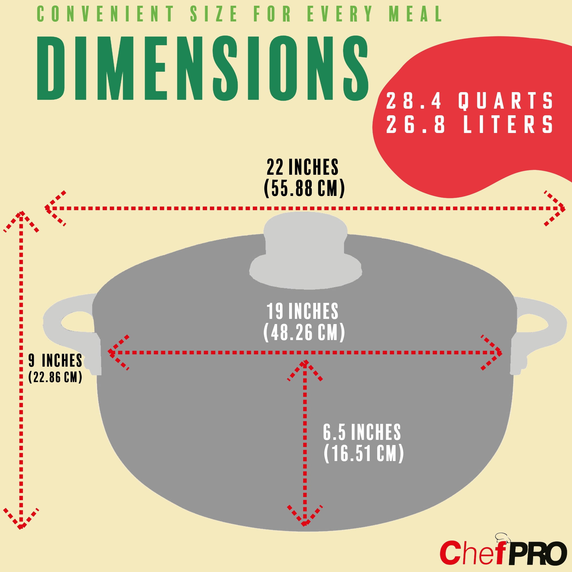 Chef PRO Commercial Grade Aluminum Caldero Stock Pot, 28.4 Quarts