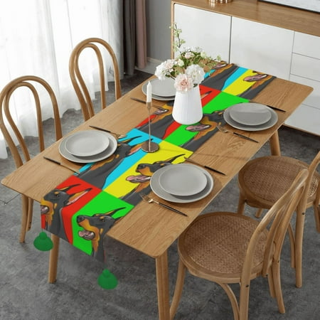 

Doberman Pinscher Dogs Table Runner Imitation Linen Table Runner With Green Tassels For Party And Dining Room 14 x 60