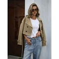 thumbnail image 6 of Womens Cropped Trench Coat Lapel Double Breasted Short Jacket Outwear Khaki S, 6 of 8