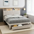 thumbnail image 4 of Full Size Bed Frame with Drawer, Upholstered Platform Bed Frame with Storage Headboard and Charging Station, Mattress Foundation with Solid Wooden Slats Support, No Box Spring Needed, White, 4 of 8