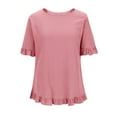 thumbnail image 7 of WREESH Womens Blouses Spring Summer Solid Color Casual Loose Fashion T-Shirt Short Sleeve Round-Neck Button Tops Ramie Blouse Pink, 7 of 7