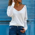 thumbnail image 1 of MPWEGNP T-Shirts Blancs pour Femmes Mode Printemps Col en V Rayé Blouse Patchwork Imprimée Ample Manches Longues, 1 of 9