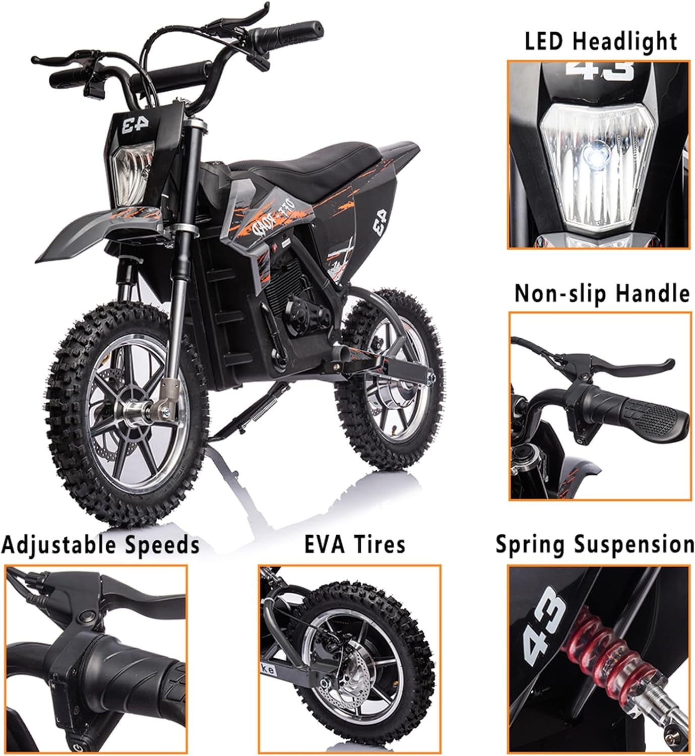 Luku Motorcycle, 36V Ride on Dirt Bike Motorcycle for Teens, Outdoor 500W Motor Off Road Motorcycle, Dirt Bike with Leather Seats, Black