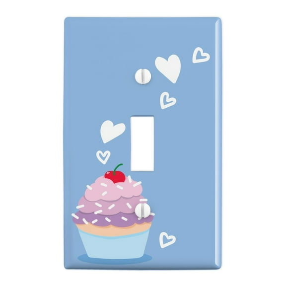 Cute Cupcake Vanilla Cherry with Sprinkles Plastic Wall Decor Toggle Light Switch Plate Cover