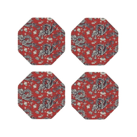 

Junzan Dragons2 Print Coasters for Drinks - Leather Coasters Set of 4 for Coffee Table for Housewarming/Kitchen/Bar/Decor-Octagon