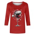 thumbnail image 3 of Camisetas de Manga Larga de las Mujeres Impresión de Navidad Cuello Redondo 3/4 Manga Suéter Superior, Moda Informal para Fiesta de Vacaciones Y Uso Diario, 3 of 7