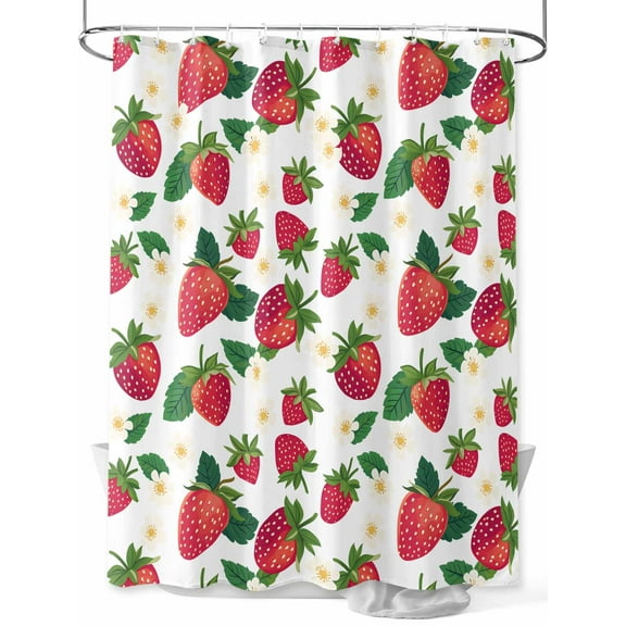 Shower Curtain Strawberry Bathroom Curtains with Hooks, Waterproof Fabric Cute Floral Fruit Bath Shower Curtains Set for Bathroom Bathtubs Decor 36x72 Inch