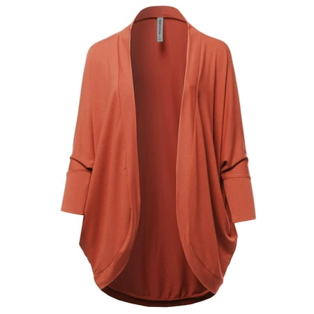 3/4 Sleeve Open Cardigan - FashionOutfit Women's Premium 3/4 Sleeve Loose Cocoon Open Front Pocket Cardigan