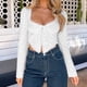 thumbnail image 1 of Top Con Cordones Cárdigans de algodón para mujer, camisetas casuales con estilo, camisetas para fiesta, vacaciones, citas Cgtredaw Blanco L para Mujer, 1 of 1
