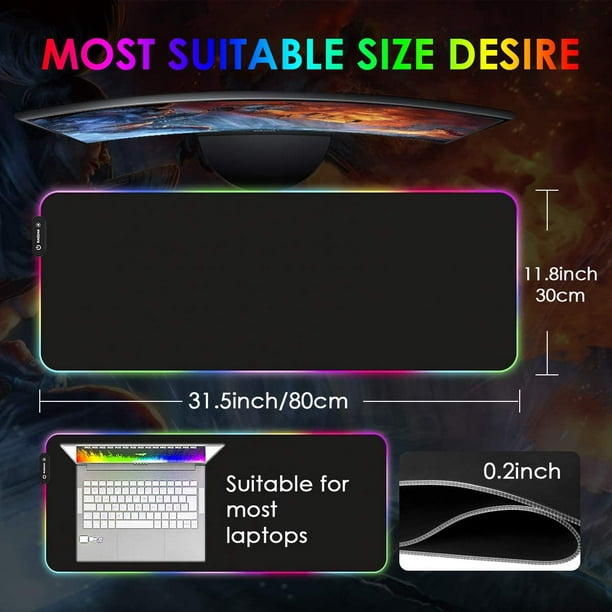 Tapis de souris de jeu RAGZAN RGB grand tapis de souris souple XXL étendu  avec 14 modes d'éclairage, ordinateur de Base en caoutchouc antidérapant 