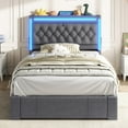 thumbnail image 6 of Afuhokles Twin Upholstered Bed Frame with 3 Large Storage Drawers, Storage Headboard with LED Lights and Charging Station, Velvet Platform Bed, Gray, 6 of 8