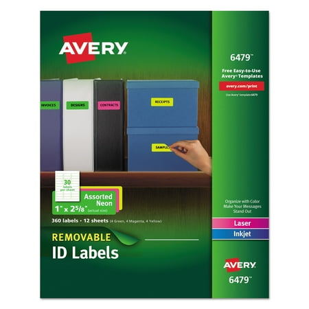 Avery High-Visibility Removable ID Labels, Laser/Inkjet, 1 x 2 5/8, Asst. Neon, 360/PK - Walmart.com