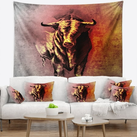 Design Art Designart Spanish Bull Tattoo Sketch Abstract Wall Tapestry