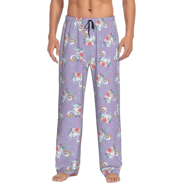 Fotbe Swan With Stars Pantalones de Pijama para Hombre, Pantalones de Dormir, Pantalones de Casa con Cintura Ajustable y Bolsillos-Medium
