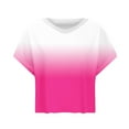 thumbnail image 5 of HWRETIE Women's V-Neck Yoga T-shirt Casual Gradient Short Sleeve Workout Top Hollow Design Fashion T-shirt for Gym Running or Daily Wear Hot Pink-1, 5 of 5