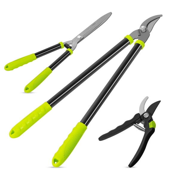 Deli Loppers Hedge Clippers & Pruners Set, 3PCS Hedge Shears Garden Tools, Heavy Duty Tree & Shrub Care Kit for Yard, Lawn & Garden, Branch Cutter Tree Trimmer for Indoor  & Outdoor