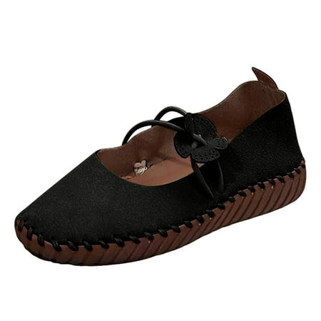 Caqnni Women Shoes Slip On Women Comfort Walking Flat Loafers Casual Shoes Driving Loafers Walking Shoes For Women (7.5 Black)