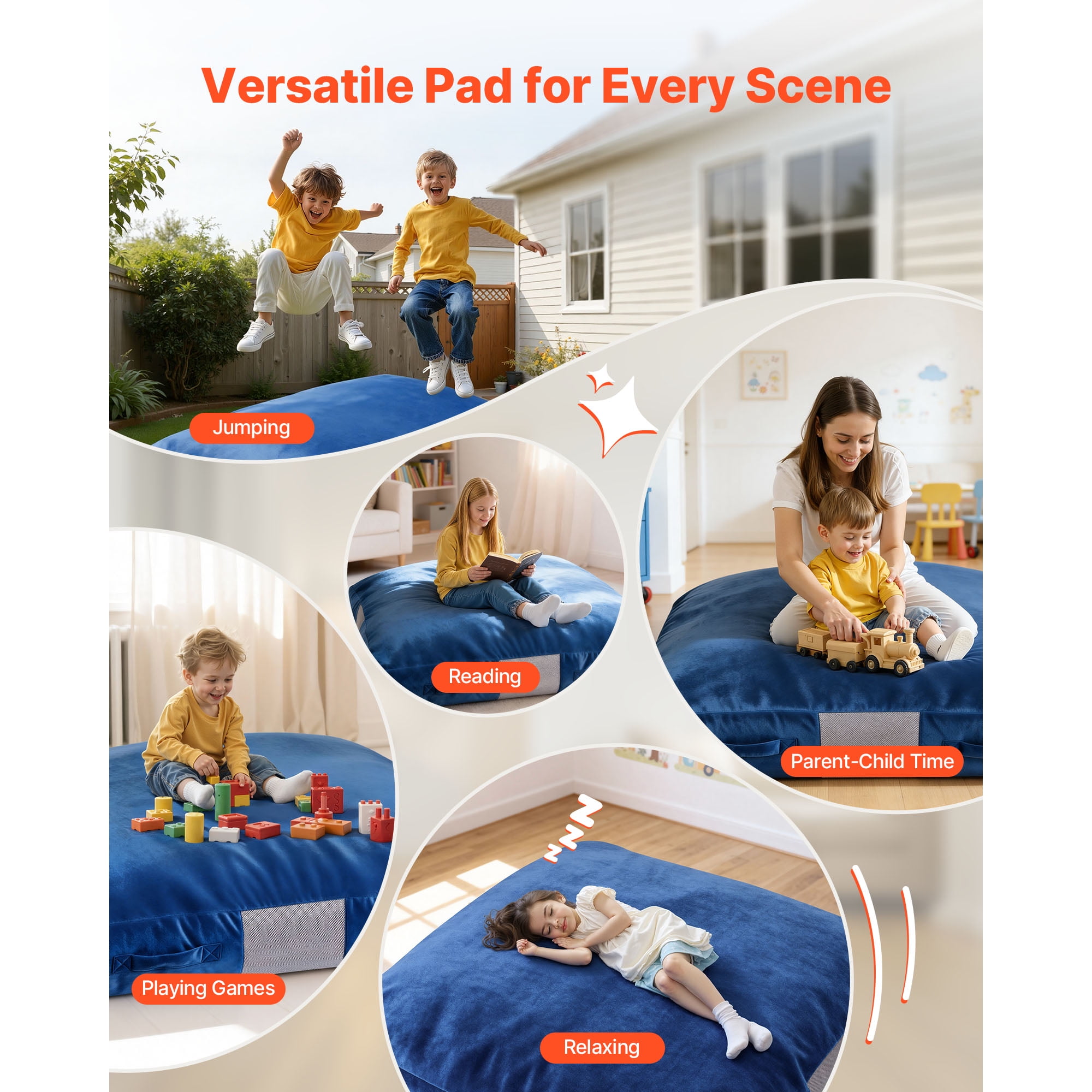 KFFKFF Crash Pad, 5 x 5 ft Sensory Pad for Kids with Foam Blocks and Washable Cover, Large Soft Foam Mat for Jumping, Relaxing, and Play in Sensory Rooms