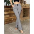 thumbnail image 4 of Pantalones elásticos de cintura baja para mujer con bolsillos Pantalones de vestir con pierna acampanada Pantalones pequeños para trabajo de oficina BusinessF-light Grey--button FrontXX-Large, 4 of 5