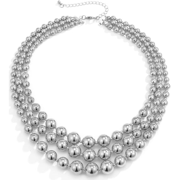 Zephyriana Cool Punk Layered Chunky Bead Ball Chain Collar Choker Necklace Party Jewelry