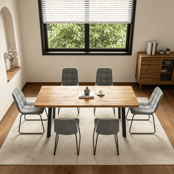 63.2"-78.9" Extendable Dining Table Set for 4-8 People,7 Piece Large Kitchen Table Set with 6 Chairs for Farmhouse, Dining Room,Living Room