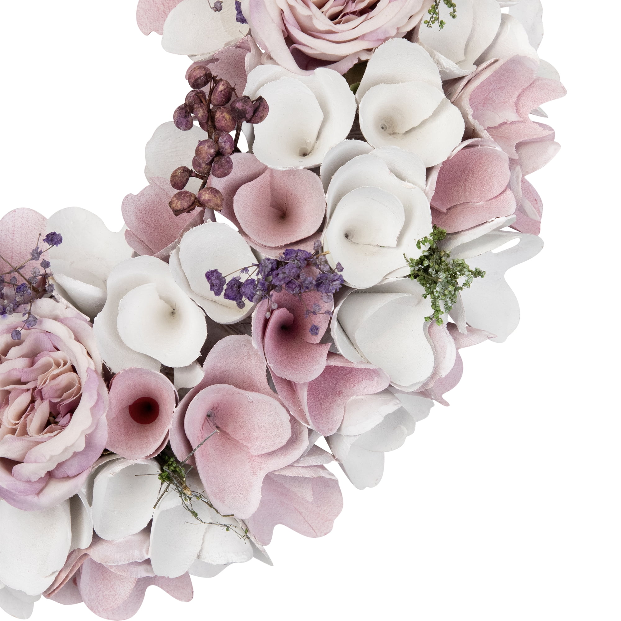 Northlight Wooden Floral Artificial Spring Wreath with Berries - 13.5" - Pink and White