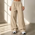 thumbnail image 6 of Women's Oversized Straight Wide Leg Sweat Pants Elastic High Waist Soft Wrinkle Resistant Loose Floor Fit Khaki L, 6 of 9