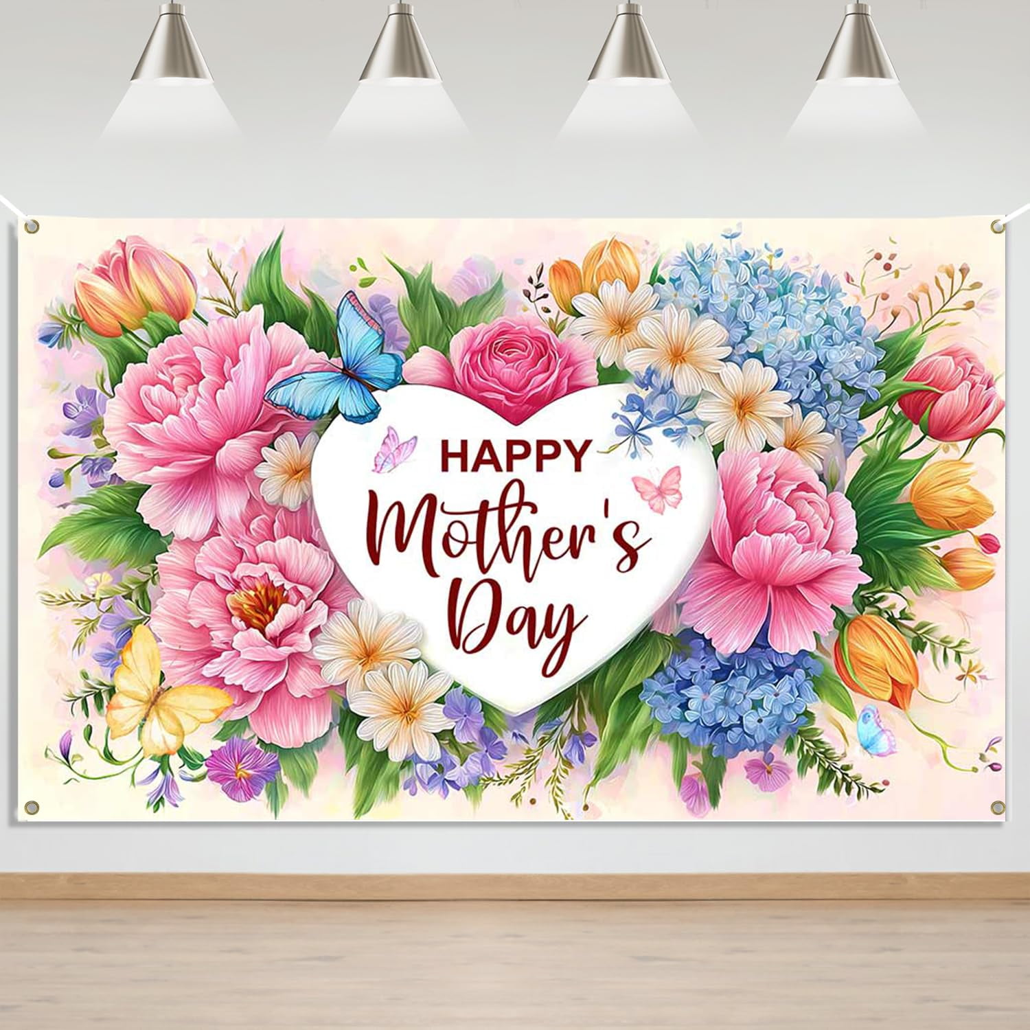 Brythos Mother s Day Flower Backdrop Banner 5×3Ft Photo Booth Decor Party Decoration