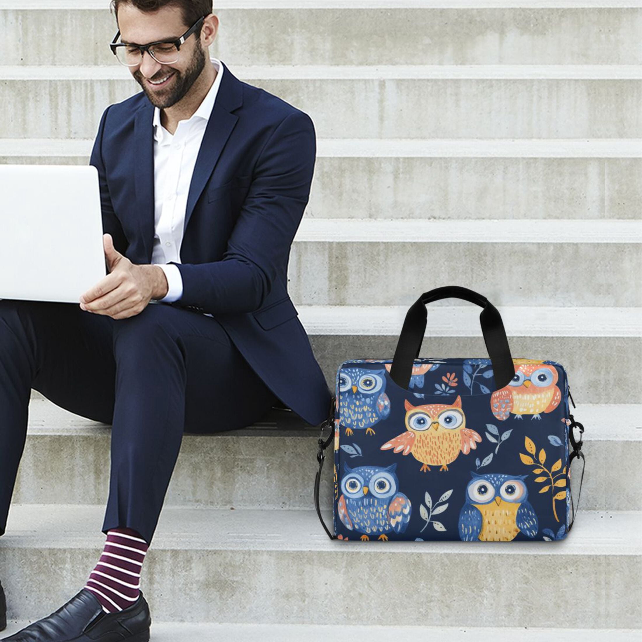 16" Laptop Tote Bag Laptop Sleeve Case Computer Briefcase for Work & Travel Blue Owls