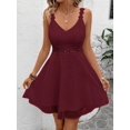 thumbnail image 3 of Burgundy Womens Lace-Trimmed Sleeveless V-Neck Casual Vacation Dress With Eyelet Detail, 3 of 6