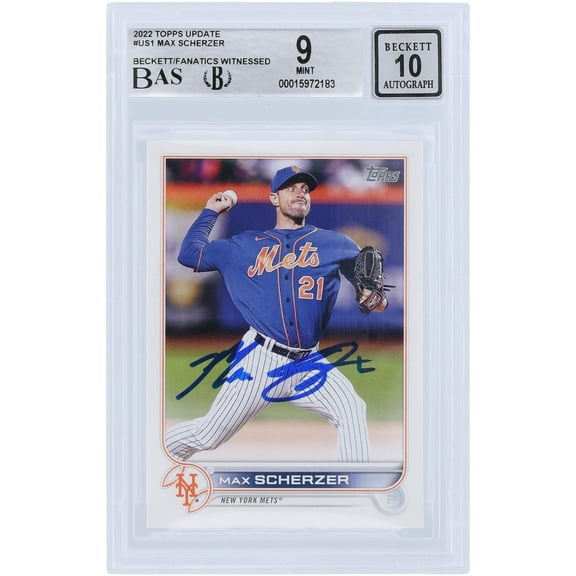 Max Scherzer New York Mets Autographed 2022 Topps Update #US1 Beckett Fanatics Witnessed Authenticated 9/10 Card - Fanatics Authentic Certified