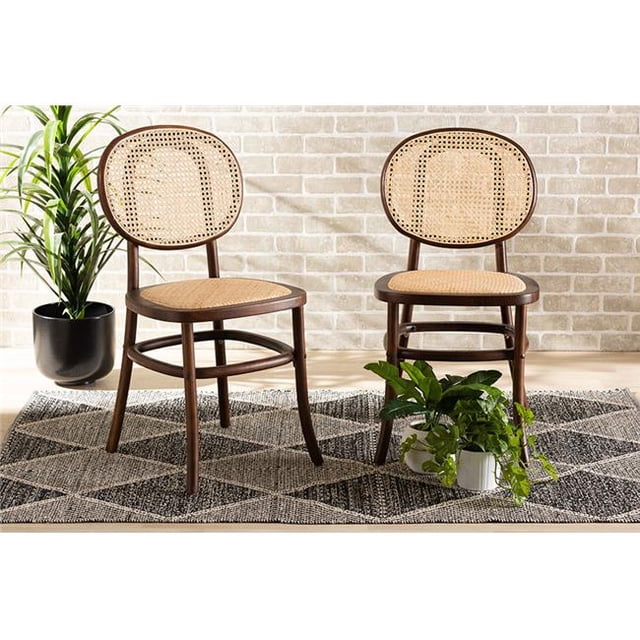Baxton Studio C19-Walnut-Beechwood-Rattan-DC Rattan & Walnut Garold Milieu du Siècle Moderne Brun Tissé Brun Bois Canne Salle à Manger Ensemble - 2 Pièces