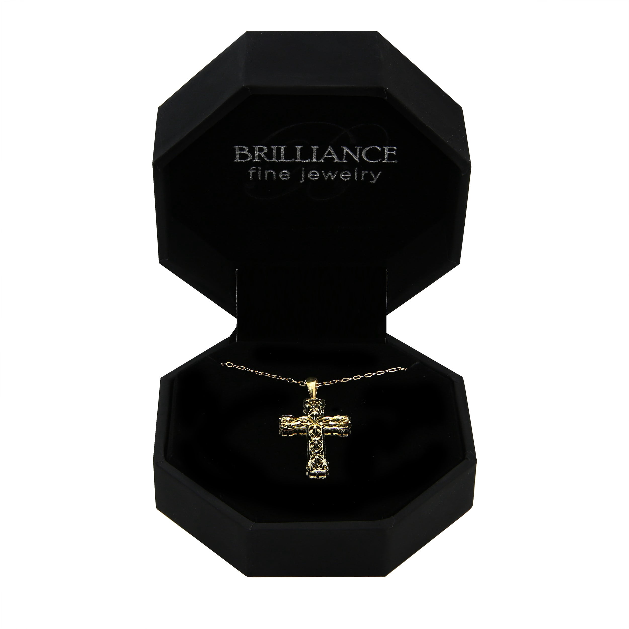 Brilliance Fine Jewelry 10KT Yellow Gold Filigree Cross Pendant with 18" Gold Filled Chain