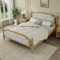 thumbnail image 5 of Queen Size Solid Wood Platform Bed Frame with Tufted Headboard,No Box Spring Needed,Antique Walnut for Bedroom, 5 of 14