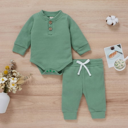 

Hunpta Infant Baby Boys Girls Long Sleeves Solid Color Round Neck Romper Bodysuit Pants Casual Outfits Sets