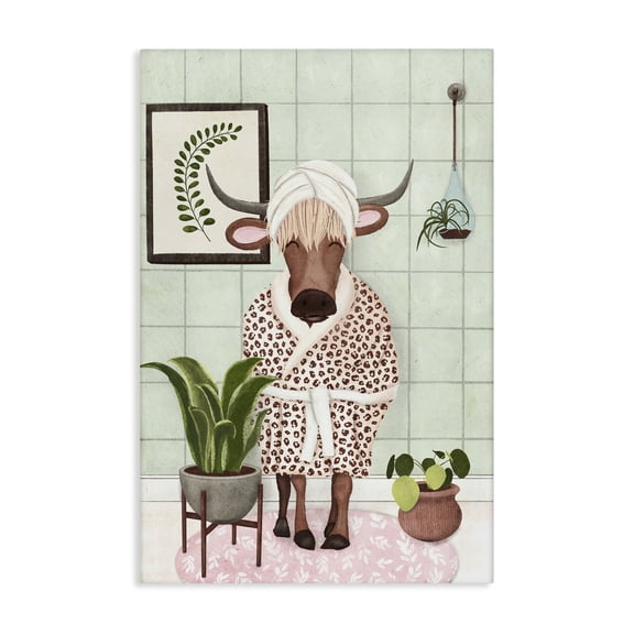 Stupell Industries Cow in Bathrobe Typography Painting Gallery Wrapped Canvas Art Print Wall Art, 16 x 24