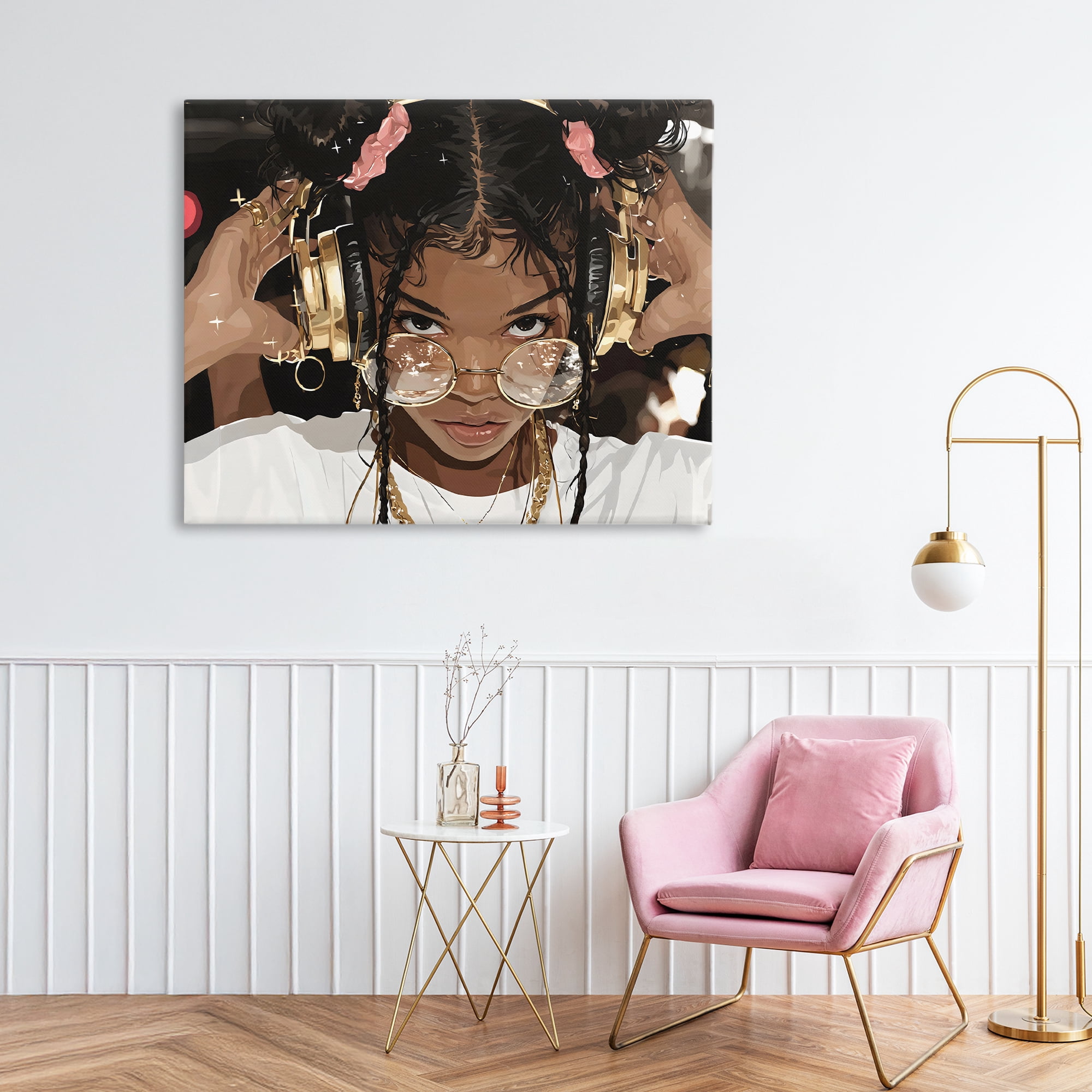 Stupell Industries Trendy Girl with Gold Headphones Canvas Wall Art, design by Franklyn Gregory