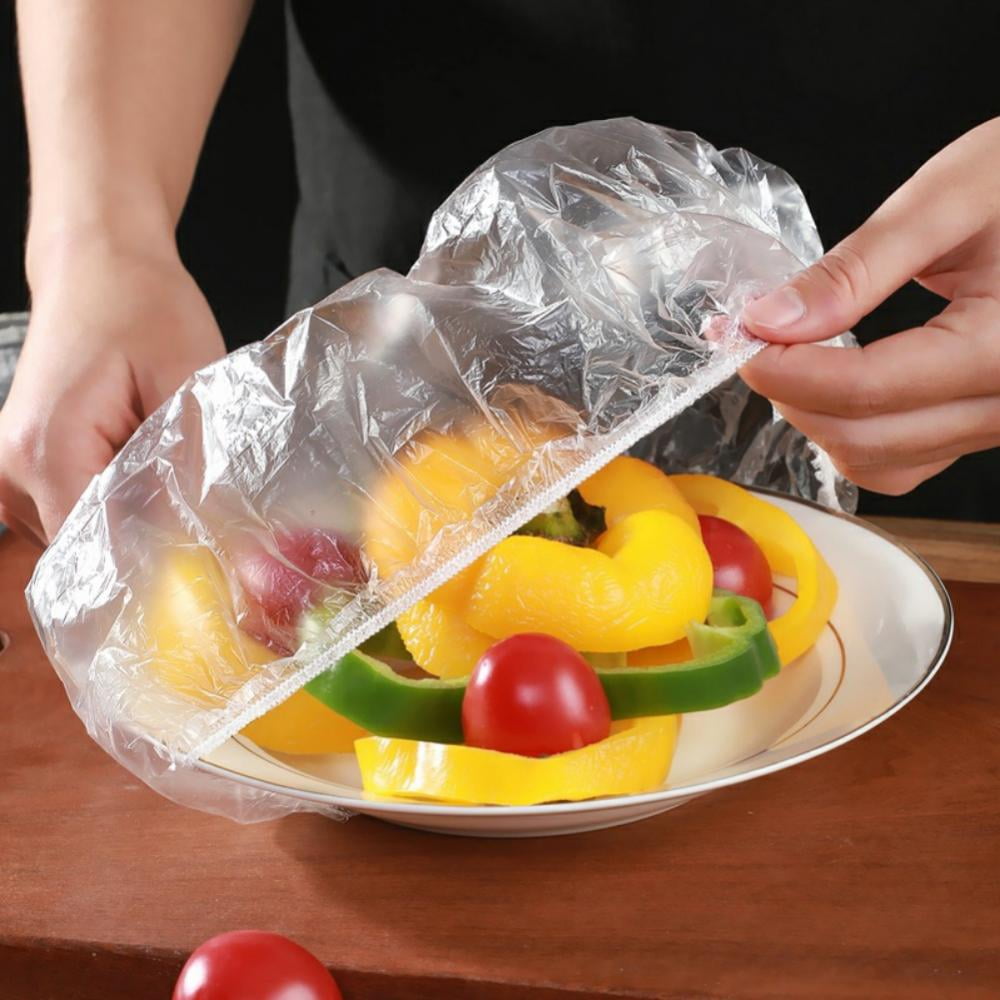 100Pcs Food Grade Plastic Cling Film Cling Wrap Reusable Plastic Wrap Bag  Suitable for Household Kitchens Food Service Film and Vegetable Preservation