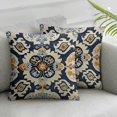 thumbnail image 3 of Navy Blue Yellow Grey Pillow Covers  Boho Carpet Pattern Rustic Decorative Throw Pillows Outdoor PillowCase Vintage Floral Farmhouse Square Linen Cushion Case Decor for Sofa Couch Bed, 3 of 7