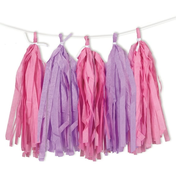 Tissue Paper Tassel Garland, 9ft, Pink & Purple, 1ct