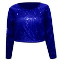 thumbnail image 4 of Kids Girls Sparkly Sequin Cropped Top Long Sleeve Loose T-Shirt Jazz Ballet Performance Oufits 3-10 Years, 4 of 4