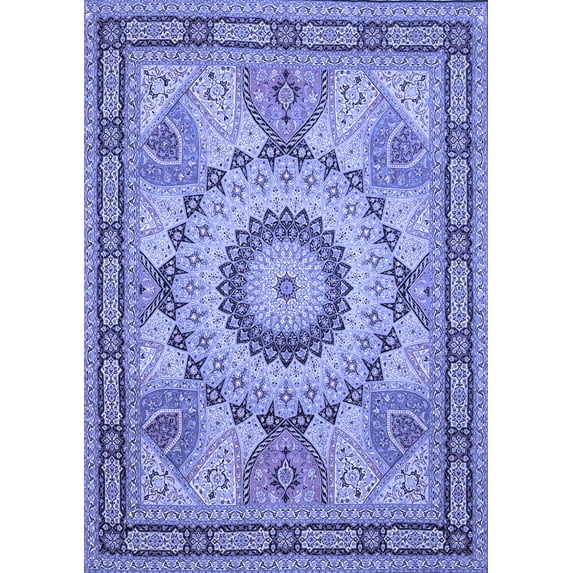 Ahgly Company Machine Washable Indoor Rectangle Medallion Blue Traditional Area Rugs, 3' x 5'