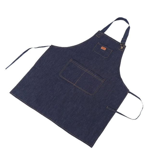 Korean Version Of Coffee Hanging Neck Denim Apron Fashion Adult Work Adjustable Work Clothes Length 78cm Wide 70cm Server Aprons with 2 Pockets Cooking Apron for Kids Age 9-12 with A Chef Hat
