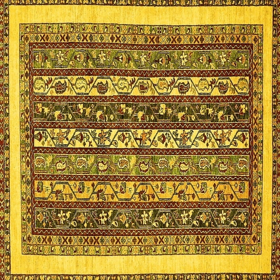 Ahgly Company Indoor Square Abstract Yellow Modern Area Rugs, 4' Square