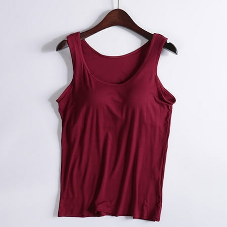 Tank Tops for Women under $5 Plus Size Sawvnm Ladies Camisole With Chest Pad No Steel Rings Bottom Underwear Yoga Sports Vest for Women Red L