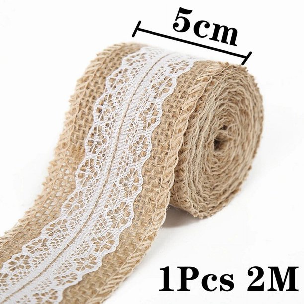 Cinta de arpillera de Yute Natural de 2M, manualidades de encaje, tela de yute para boda, costura artesanal, fiesta hecha a mano, yute Vintage, decoración del hogar de Navidad