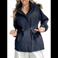 thumbnail image 3 of Chaqueta Impermeable de Larga con Capucha y Cremallera para Mujer, Gabardina, Cortavientos, Chaqueta de Viaje. Azul Marino M, 3 of 9