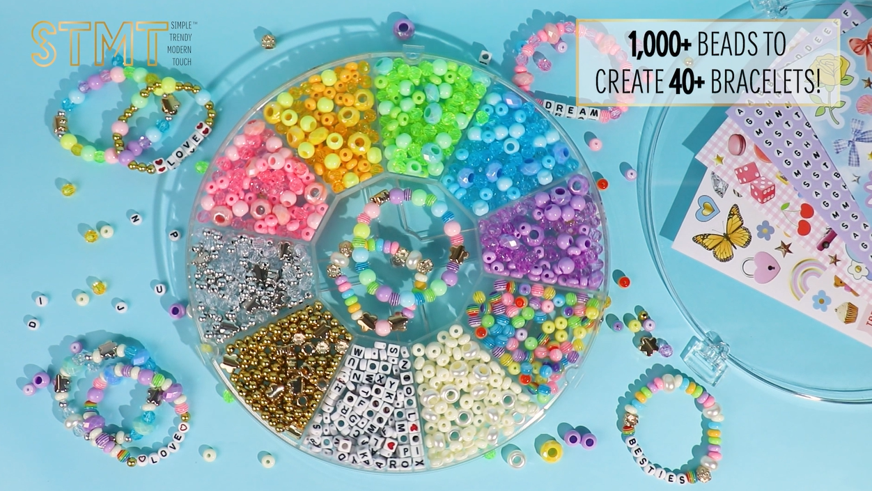 STMT DIY Jewelry Spinner Kit – 800+ Beads, Bracelet Making Kit, Spinning Storage Case, Arts & Crafts Jewelry Set