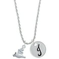 thumbnail image 1 of Delight Jewelry Silvertone 3-D Flying Bat with Crystals Silvertone Script Initial Disc - J - Charm Necklace, 20"+3", 1 of 4